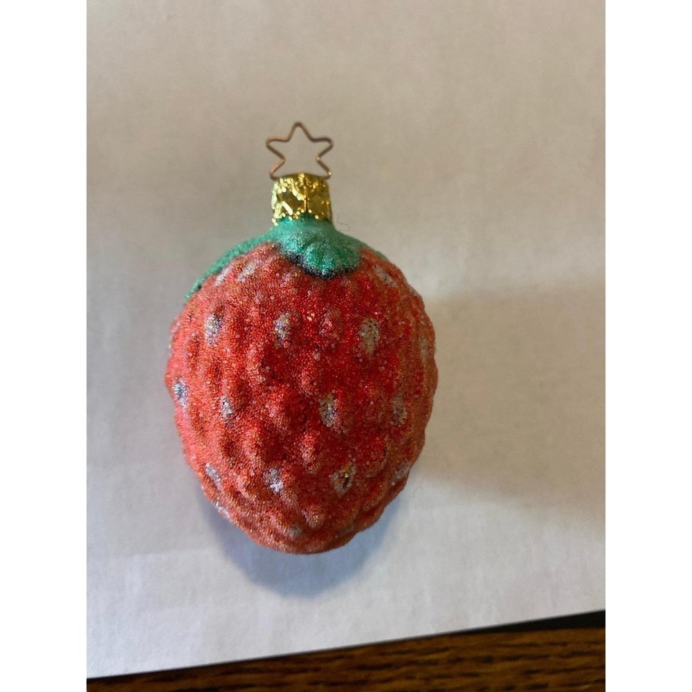 Strawberry Ornament Christmas Inge-Glass Sugar Coated Design Star Cap 3" sku25